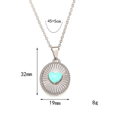 Vintage Titanium Steel Heart Pendant Necklace For Women Gold Plated Drip Oil Sunburst Texture Oval Heart Charm Necklaces Jewelry Gift
