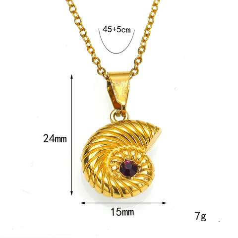 Collier Pendentif Nautile en Acier Inoxydable Plaqué Or Avec Zircone Colorée Incrustée Bijoux de Coquillage pour Femme