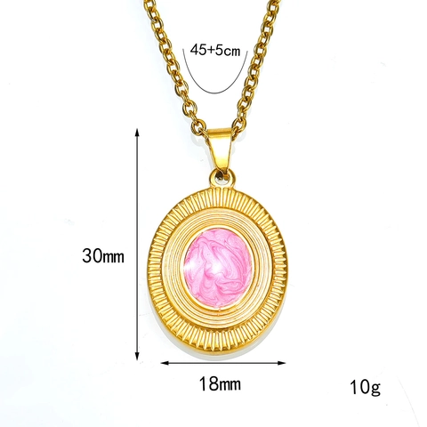 Luxury Titanium Steel Irregular Polygon Enamel Pendant Necklace Sunburst Radial Texture Gold Plated Clavicle Chain Necklace For Women