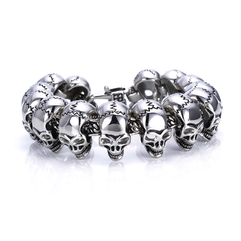Vintage Punk Herren Edelstahl Totenkopf Armband Gothisch Biker Heavy Metal Gliederkette Handschmuck Geschenk Zubehör Für Männer