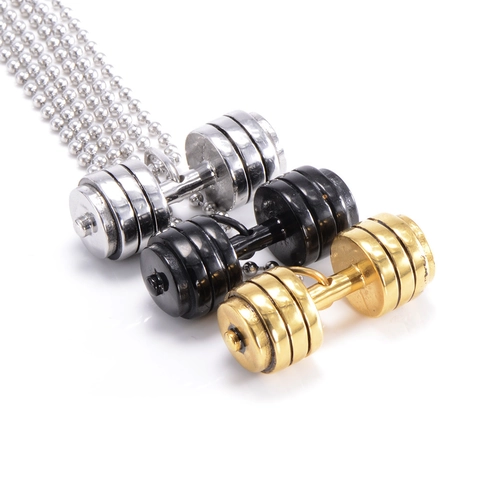 Titanium Steel Fitness Dumbbell Pendant Necklace For Men Women Gym Sport Jewelry Stainless Steel Barbell Charm Accessory Gift