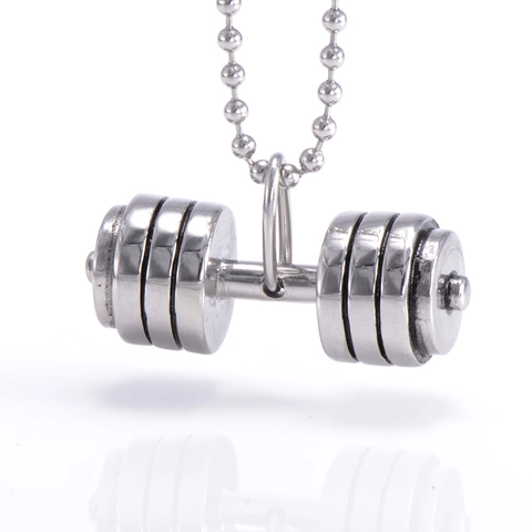 Titanium Steel Fitness Dumbbell Pendant Necklace For Men Women Gym Sport Jewelry Stainless Steel Barbell Charm Accessory Gift
