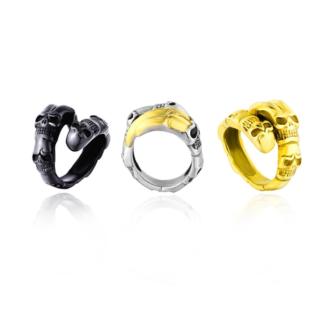 Vintage Punk Gothic Stainless Steel Skull Ring For Men Gold Black Silver Color Multi Skull Wrap Band Ring Biker Jewelry Gift