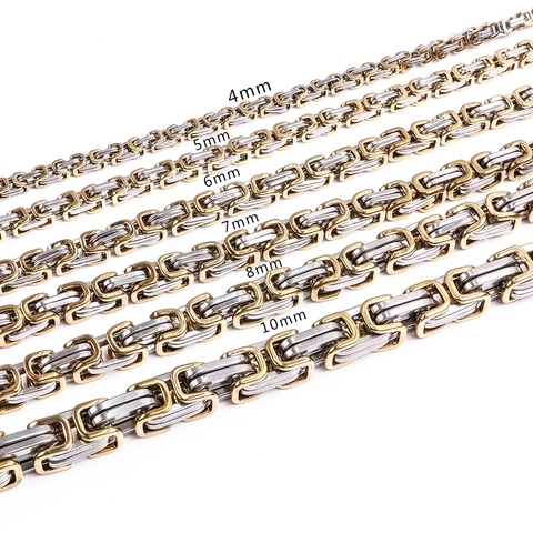 Men Stainless Steel Byzantine Chain Necklace Retro Punk Hip Hop Two Tone Gold Silver Black Weave Necklaces For Men Jewelry Gift