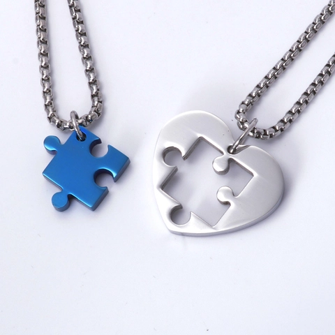 Puzzle Heart Couple Necklace Set For Lovers Titanium Stainless Steel Matching Pendant Necklace For Valentine Gift