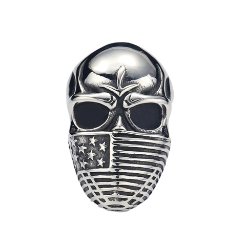Men Punk Titanium Steel Skull Ring With American Flag Mask Design Vintage Biker Rock Club Jewelry Band Ring