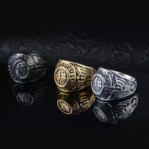 Vintage United States Veteran Stainless Steel Ring For Men Retro Eagle Relief Signet Ring Punk Military Style Jewelry Gift