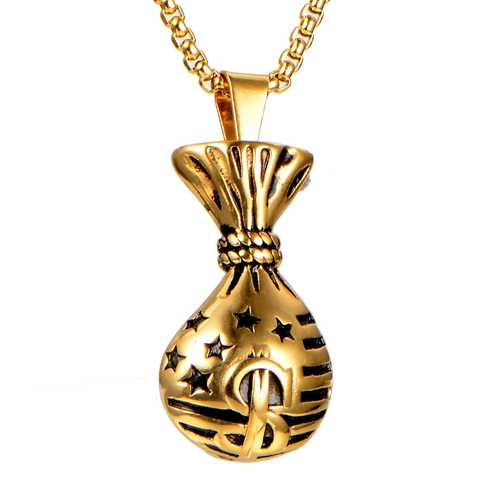 Hip Hop Money Bag Pendant Necklace Stainless Steel Dollar Sign Star Pouch Charm For Men Women Fitness Street Style Jewelry