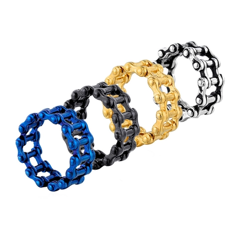 Punk Titanium Steel Bicycle Chain Ring Retro Mechanical Industrial Hollow Out Band Ring Motorcycle Jewelry For Men Women
