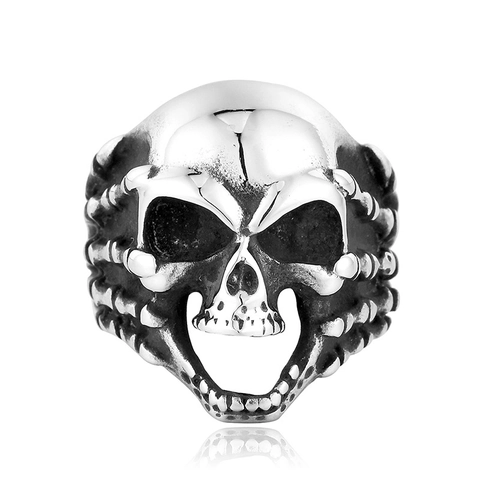 Vintage Men Goth Skull Head Stainless Steel Ring Punk Hip Hop Titanium Steel Band Ring For Men Biker Personalized Jewelry
