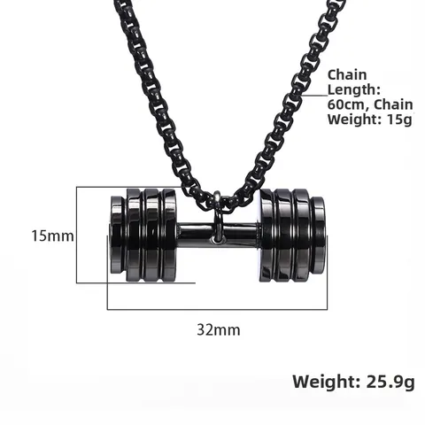 Stainless Steel Dumbbell Barbell Pendant Necklace For Men Fitness Sporty Jewelry Accessory Gold Silver Black Gym Theme Gift