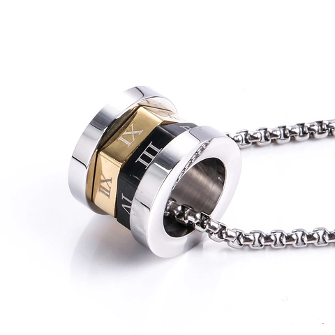 Titanium Steel Roman Numerals Tricolor Cylindrical Pendant Necklace For Men Women Fashion Unisex Minimalist Jewelry Gift