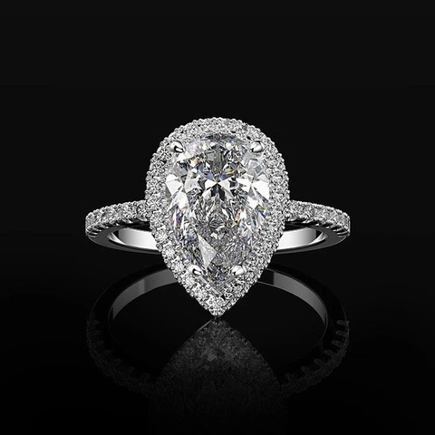 Elegant Pear Shaped Cubic Zirconia Ring Copper Brass Halo Setting Pave Band Wedding Bridal Jewelry For Women