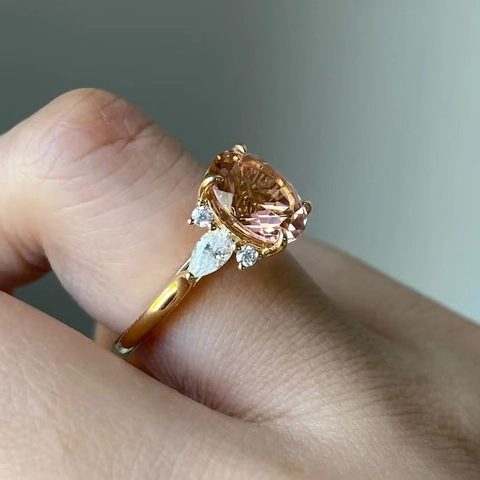 Europese en Amerikaanse Stijl Koper Ingelegde Zirkonia Ring Vintage Champagne Druppel Zirkonia Vrouwen Vingerring Sieraden