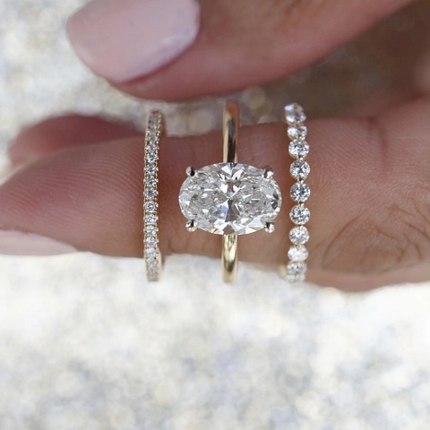 Mode Zirconia Legering Stapelbaar Ring Set Voor Dames Ovaal Geslepen Hoofdsteen Drievoudig Verguld Ingelegde Decoratieve Ring