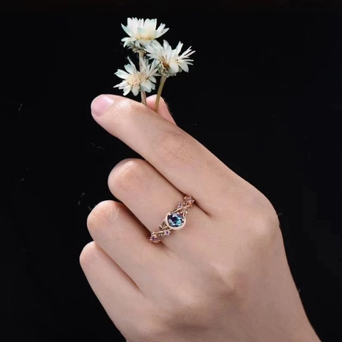 Vintage Alloy Moon Flower Vine Ring For Women Gold Silver Plated Purple Rhinestone Zirconia Engagement Wedding Party Jewelry