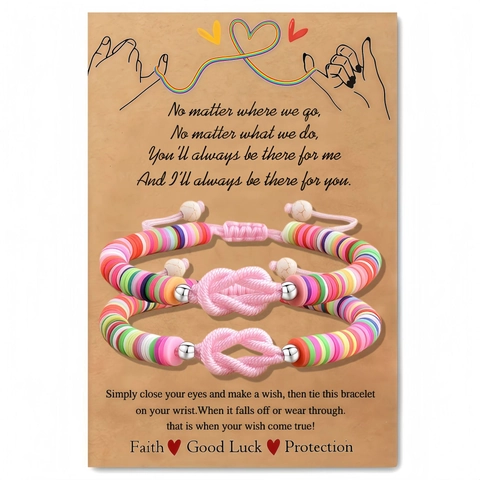 Bracelet de l'Amitié Fait Main en Perles Heishi en Pâte Polymère pour Femmes Filles Corde Tressée Ajustable Cadeau Bijoux