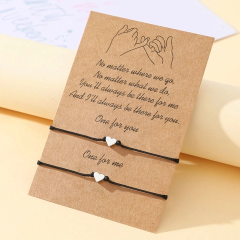 Ensemble de Bracelets en Fil de Cire Tressé à la Main Avec Pendentif Coeur Bijoux Réglables pour Couples Amis Femme Homme Avec Carte