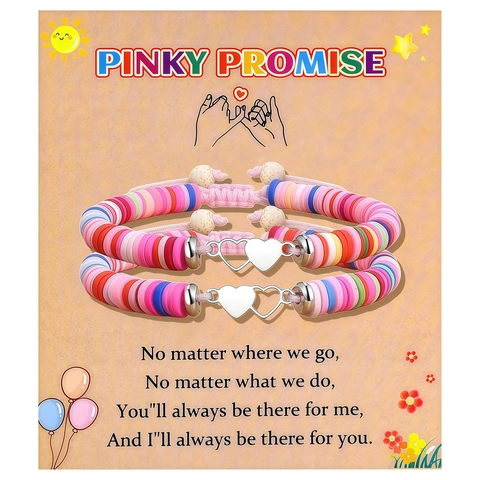 Ensemble de Bracelets en Perles de Pâte Polymère et Acier Inoxydable en Forme de Cœur Bracelet de l'Amitié Ajustable pour Femmes Bijoux