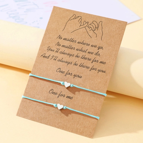 Ensemble de Bracelets en Fil de Cire Tressé à la Main Avec Pendentif Coeur Bijoux Réglables pour Couples Amis Femme Homme Avec Carte