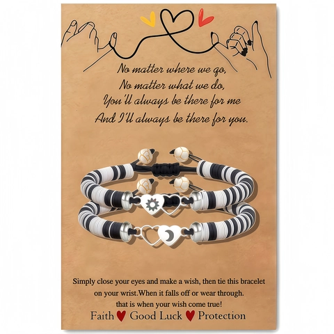 Handmade Stainless Steel Polymer Clay Beaded Bracelet Set Sun Moon Star Heart Adjustable Couple Best Friend Jewelry Gift