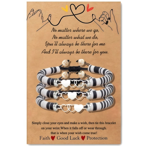 Ensemble de Bracelets en Perles de Pâte Polymère et Acier Inoxydable en Forme de Cœur Bracelet de l'Amitié Ajustable pour Femmes Bijoux