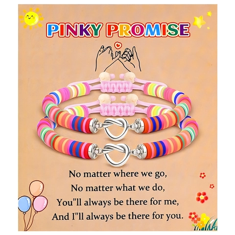 Bracelet Heishi en Pâte Polymère Tissé à la Main pour Femme Acier Inoxydable Fermoir Noeud de Coeur Réglable Bijoux Cadeau