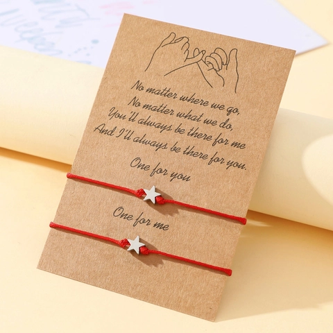 Lot de 2 Bracelets en Corde Tressée Étoile Pentagramme en Alliage Minimaliste Avec Carte de Vœux pour Couples Amis Cadeau de Saint Valentin