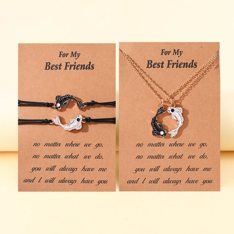 Tai Chi Fish Koi Friendship Jewelry Set Alloy Enamel Pendant Necklace Braided Bracelet For Best Friends Couple Gift