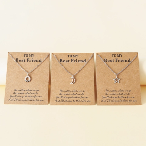 Stainless Steel Sun Moon And Star Pendant Necklaces Set For Best Friends Sisters With Greeting Cards Jewelry Gift