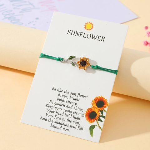 Sunflower Woven Bracelet Handmade Adjustable Wax Cord Alloy Enameled Daisy Flower Bracelet For Women Couples Friendship Gift
