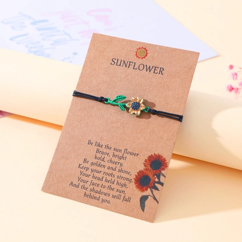 Sunflower Woven Bracelet Handmade Adjustable Wax Cord Alloy Enameled Daisy Flower Bracelet For Women Couples Friendship Gift