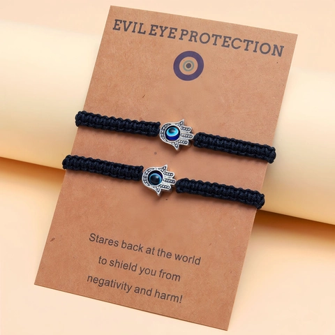 Ensemble de Bracelets Tressés de Protection Contre le Mauvais Œil Main de Fatma Vintage Pour Femmes Hommes Bijoux Amulette en Cordon Rouge Noir Fait Main Cadeau