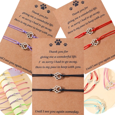 Handmade Woven Paw Print Bracelet With Memorial Message Card For Women Pet Lovers Alloy Friendship Jewelry