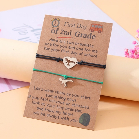 Coffret Bracelet Cadeau Rentrée Scolaire Acier Inoxydable Cœur Dinosaure Éléphant Ajustable Tissé pour Étudiants Filles