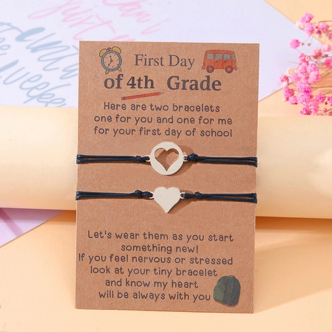 Bracelet Rentrée Scolaire Acier Inoxydable Cœur Éléphant Papillon Dinosaure Charme Réglable Tressé Cordon De Cire Cadeau Mère Fille