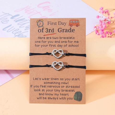 Coffret Bracelet Cadeau Rentrée Scolaire Acier Inoxydable Cœur Dinosaure Éléphant Ajustable Tissé pour Étudiants Filles