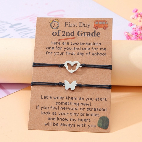 Bracelet Rentrée Scolaire Acier Inoxydable Cœur Éléphant Papillon Dinosaure Charme Réglable Tressé Cordon De Cire Cadeau Mère Fille
