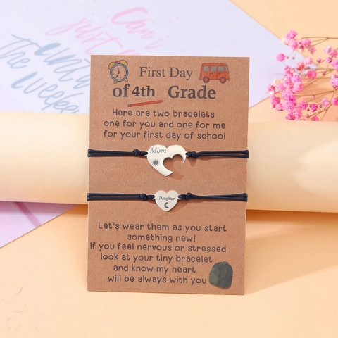Rentrée Scolaire Premier Jour De Troisième Année Maman Fille Bracelet Acier Inoxydable Cœur Éléphant Dinosaure Bijoux Tissés