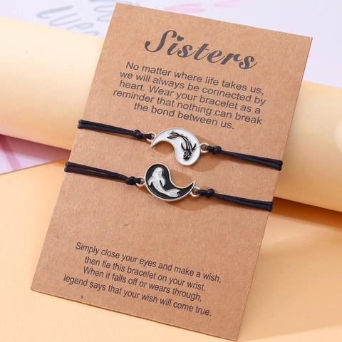 Bracelets Tressés Poisson Koi Yin Yang Tai Chi Alliage Émail Goutte Bijoux d'Amitié pour Sœurs Meilleures Amies Cadeau