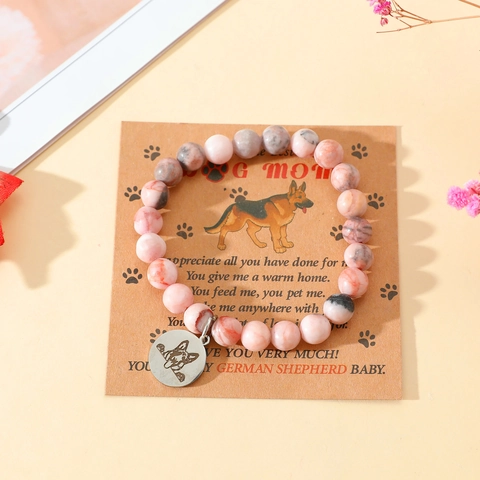 Bracelet Perlé en Pierre Naturelle Dog Mom Pendentif en Acier Inoxydable Élastique Cordon à Main Chiot Cadeau de Bijoux de la Fête des Mères pour Femmes