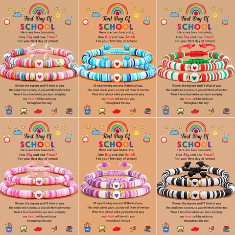 Ensemble de Bracelets en Perles Heishi Cœur en Pâte Polymère Rentrée Scolaire Maman et Fille pour Femmes Enfants Bijoux Fait Main
