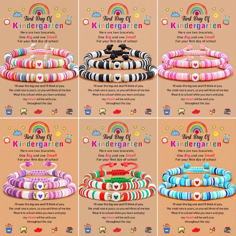 Ensemble de Bracelets en Perles Heishi Cœur en Pâte Polymère Rentrée Scolaire Maman et Fille pour Femmes Enfants Bijoux Fait Main