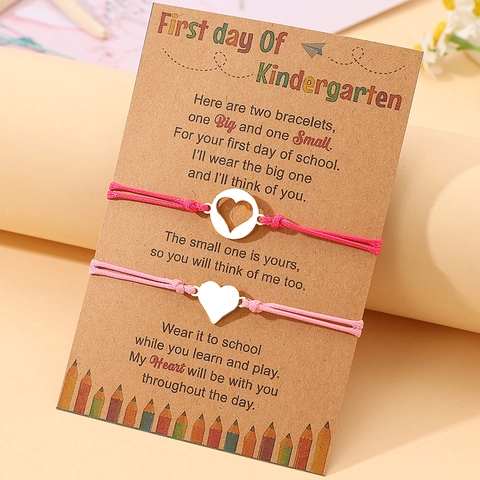 Schulanfang Wunscharmband Set Edelstahl Herz Schmetterling Mutter Tochter Eltern-Kind Handgewebter Schmuck Geschenke