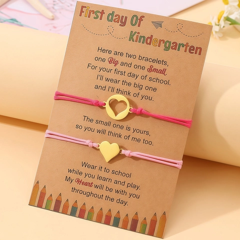 Schulanfang Wunscharmband Set Edelstahl Herz Schmetterling Mutter Tochter Eltern-Kind Handgewebter Schmuck Geschenke