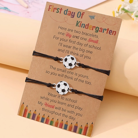 Football Enamel Charms Woven Bracelet Adjustable Synthetic Leather Wax Rope Back To School Card Kindergarten Student Gift Jewelry