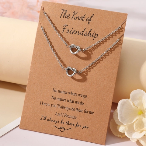 Colliers Pendentif Nœud de Cœur en Acier Inoxydable 316L Avec Carte Cadeau Amitié Pour Femmes Bijoux Minimalistes Collier