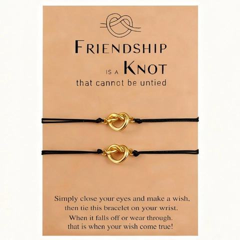 Stainless Steel Heart Knot Friendship Bracelet Handwoven Adjustable Braided Rope Bracelets With Greeting Card Gift Jewelry