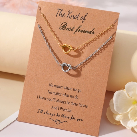 Colliers Pendentif Nœud de Cœur en Acier Inoxydable 316L Avec Carte Cadeau Amitié Pour Femmes Bijoux Minimalistes Collier