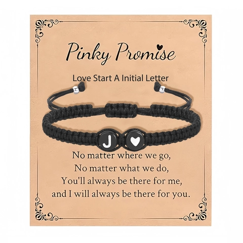 Bracelet en Corde Tressée Réglable Fait Main Avec Lettre Initiale Et Perles En Acrylique Cœur Carte Pinky Promise Cadeau